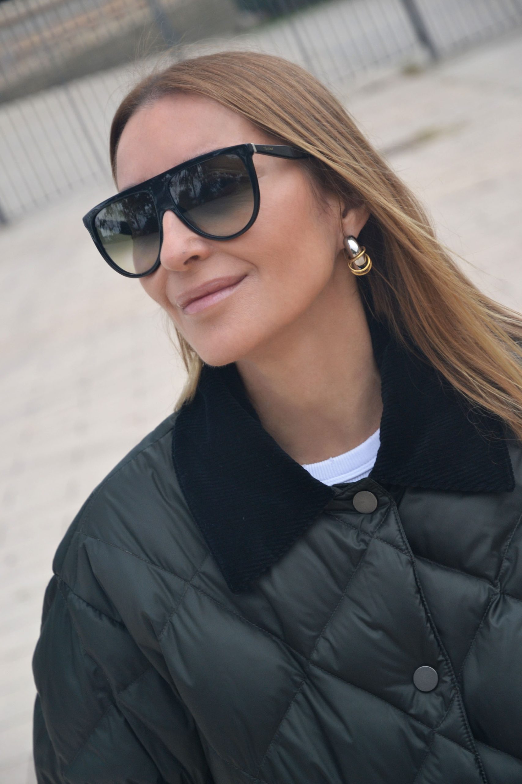 Detail of Mariona Planas wearing the Lempelius Fia Barn Jacket, showing the soft quilted texture and refined design.